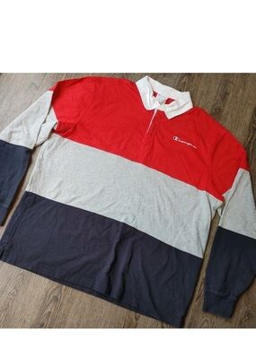 Champion Reverse Weave Shirt Mens Extra Large Striped Color Block Rugby Polo LS